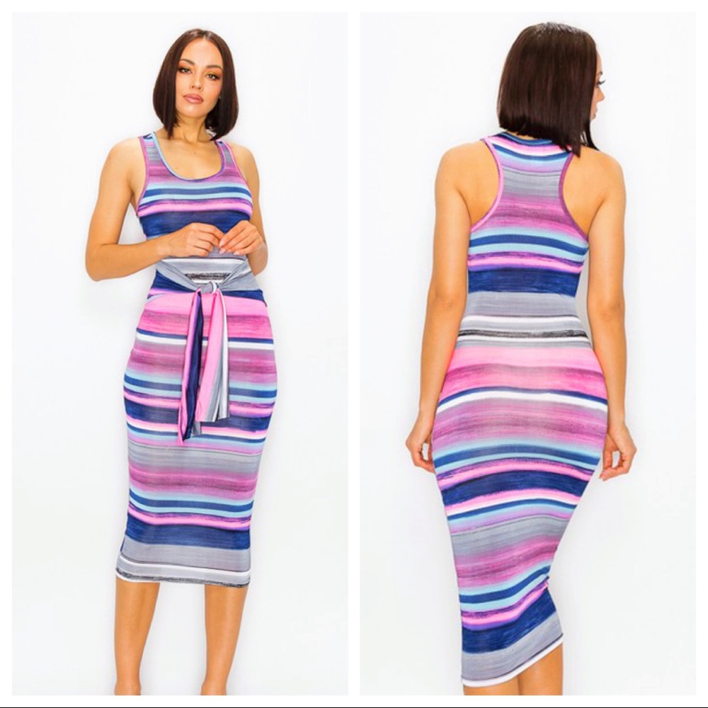Neon Stripes Midi Dress